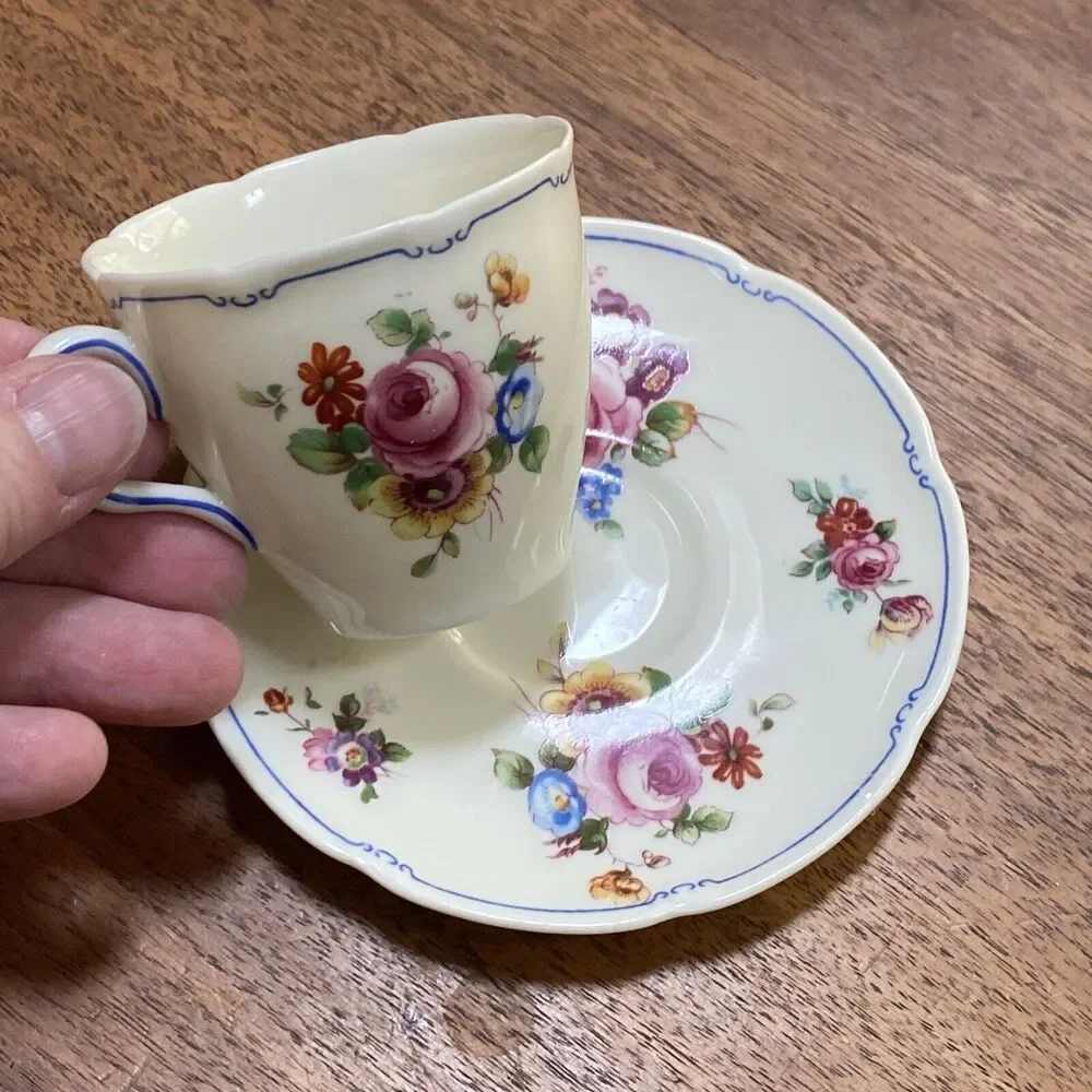 Vintage Royal Doulton Floral Demitasse Cup & Saucer Set England Cottage Core